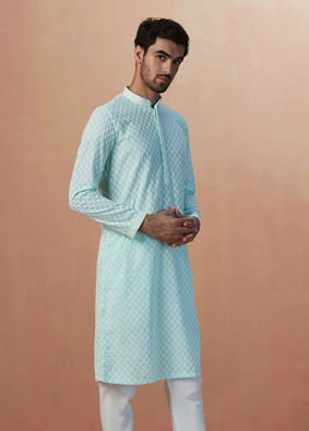 Aqua Green Chikankari Kurta Pajama image number 0